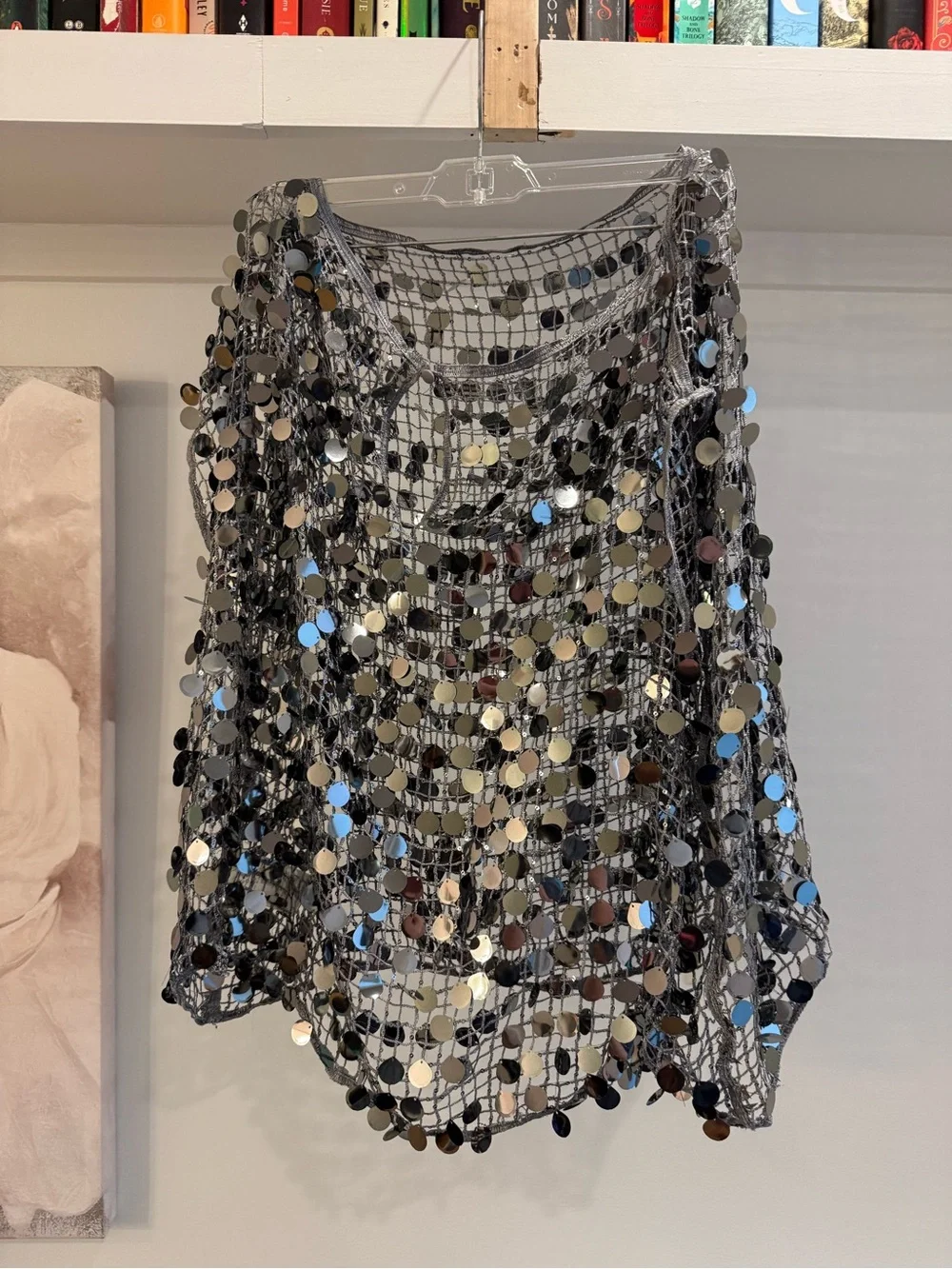 Free People Silver Sequin Mesh Camisole